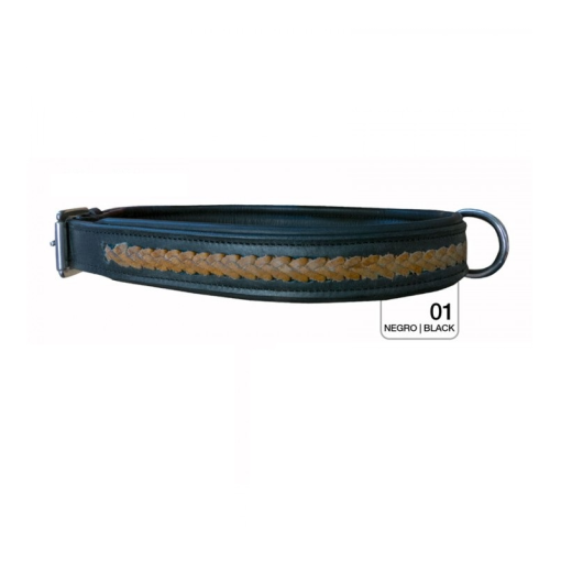 PERRO COLLAR CUERO TRENZADO 60cm X 25mm NEGRO