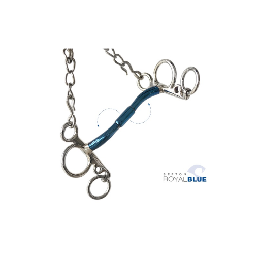 BOCADO SEFTON ROYAL BLUE PELHAM EMBOCADURA RECTA GIRATORIA CON ARCO