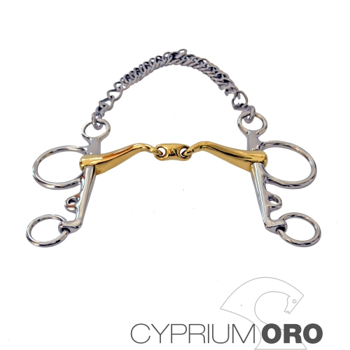 BOCADO SEFTON CYPRIUM ORO PELHAM EMBOCADURA 45º PARTIDA DOBLE PIERNA LARGA - Imagen 2