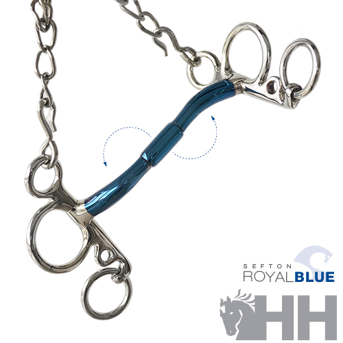BOCADO SEFTON ROYAL BLUE PELHAM EMBOCADURA RECTA GIRATORIA CON ARCO - Imagen 3