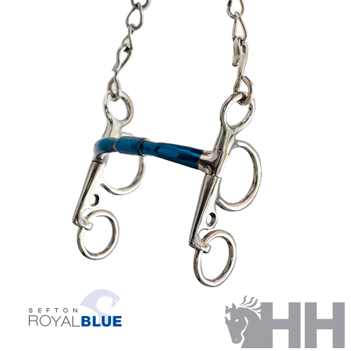 BOCADO SEFTON ROYAL BLUE PELHAM EMBOCADURA RECTA GIRATORIA CON ARCO - Imagen 2